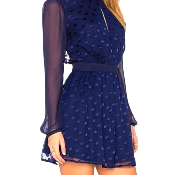Privacy Please Albee Dress Women Navy Chiffon Polkadots Blogger Fav Sz SM NEW - Picture 3 of 14